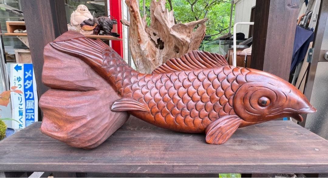 木製 コイの彫刻 木彫　約58cm