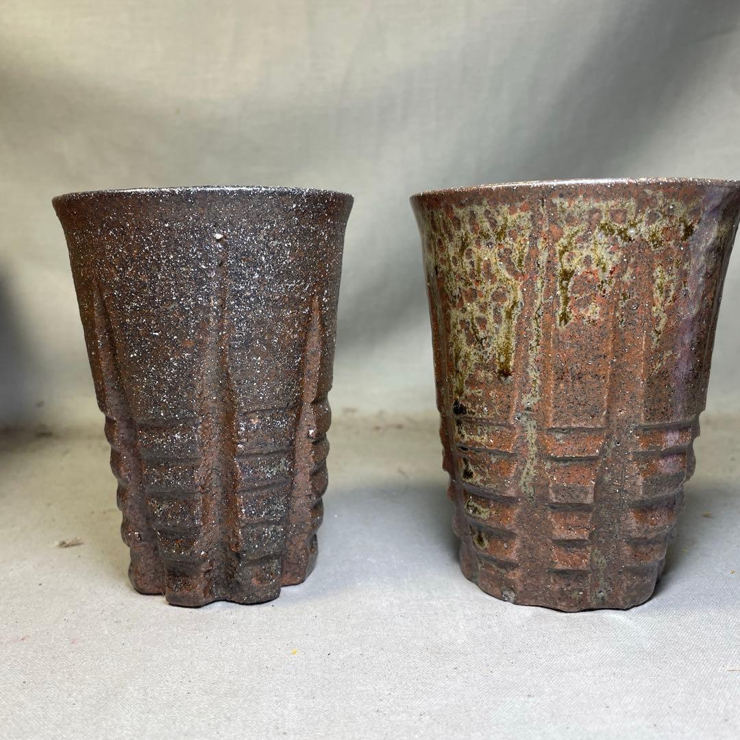 唐津焼 名工 田中佐次郎 唐津麦酒盃 2客 ビール ビアマグ 酒器希少