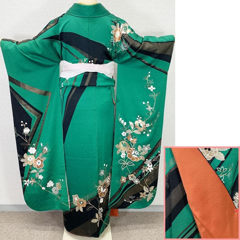 509z43.509y16.小物.半衿☆振袖 金通し 小柄な方にも モダン☆美品