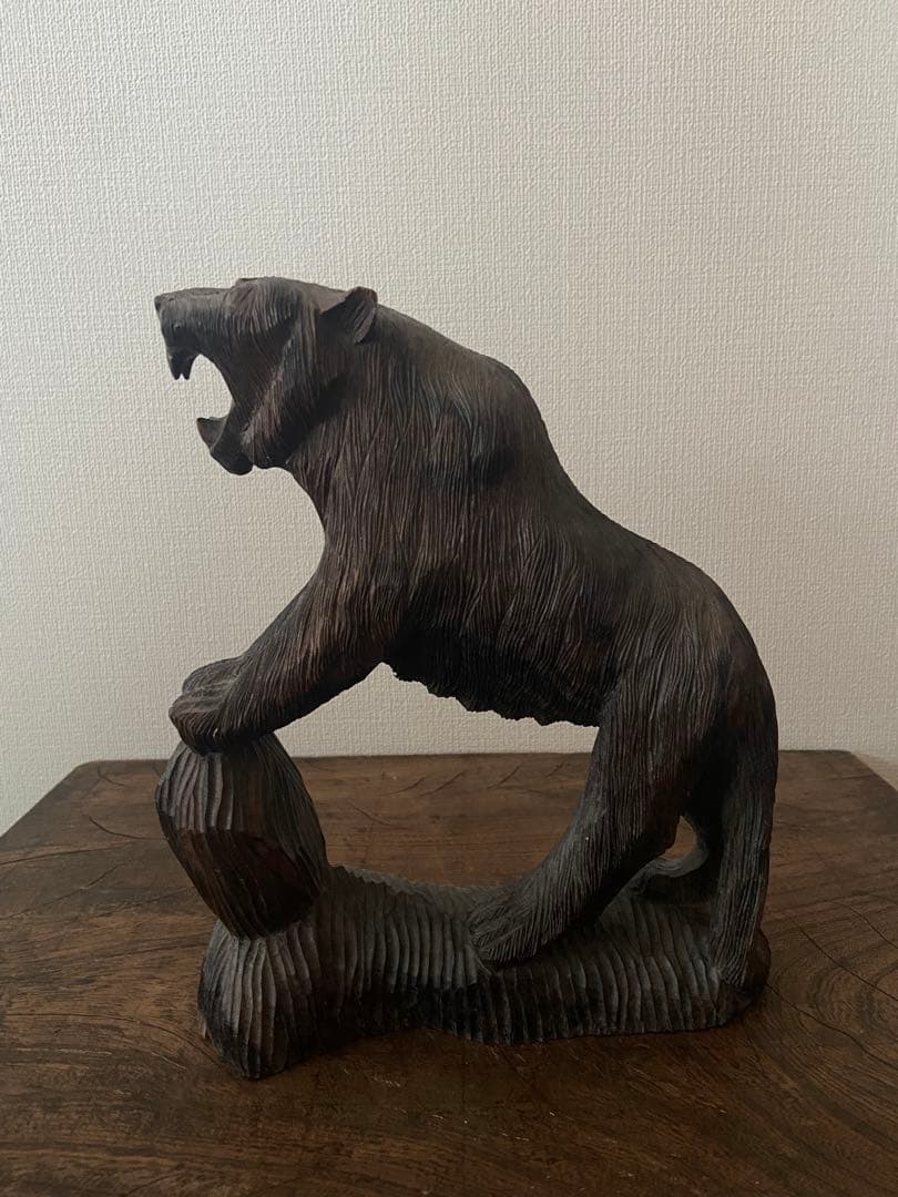 清末 中国古玩 黒檀 熊彫刻｜100年以上前 書斎飾り