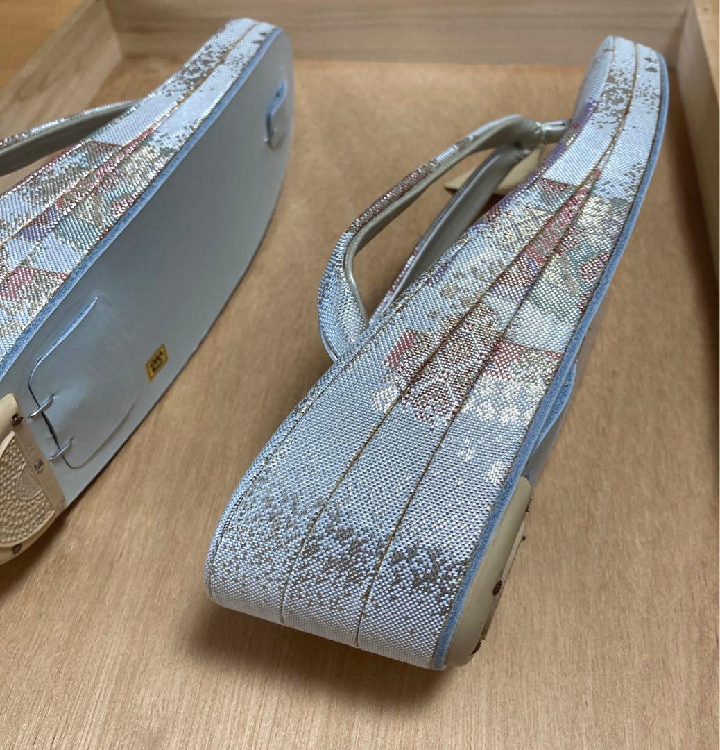 寒色　織の花柄 草履とバッグセット