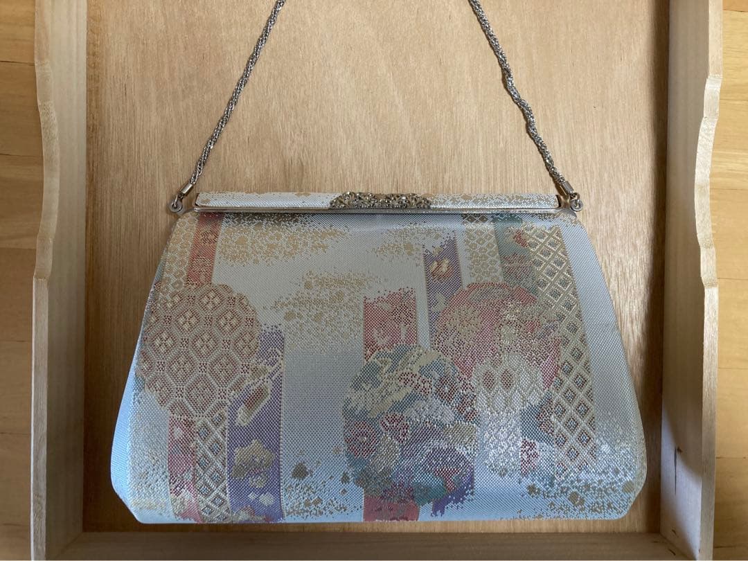 寒色　織の花柄 草履とバッグセット