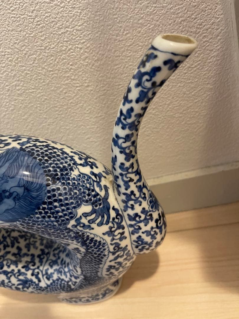 大清雍正年製款 龍鳳凰染付水差し 中国 古美術 時代物 アンティーク