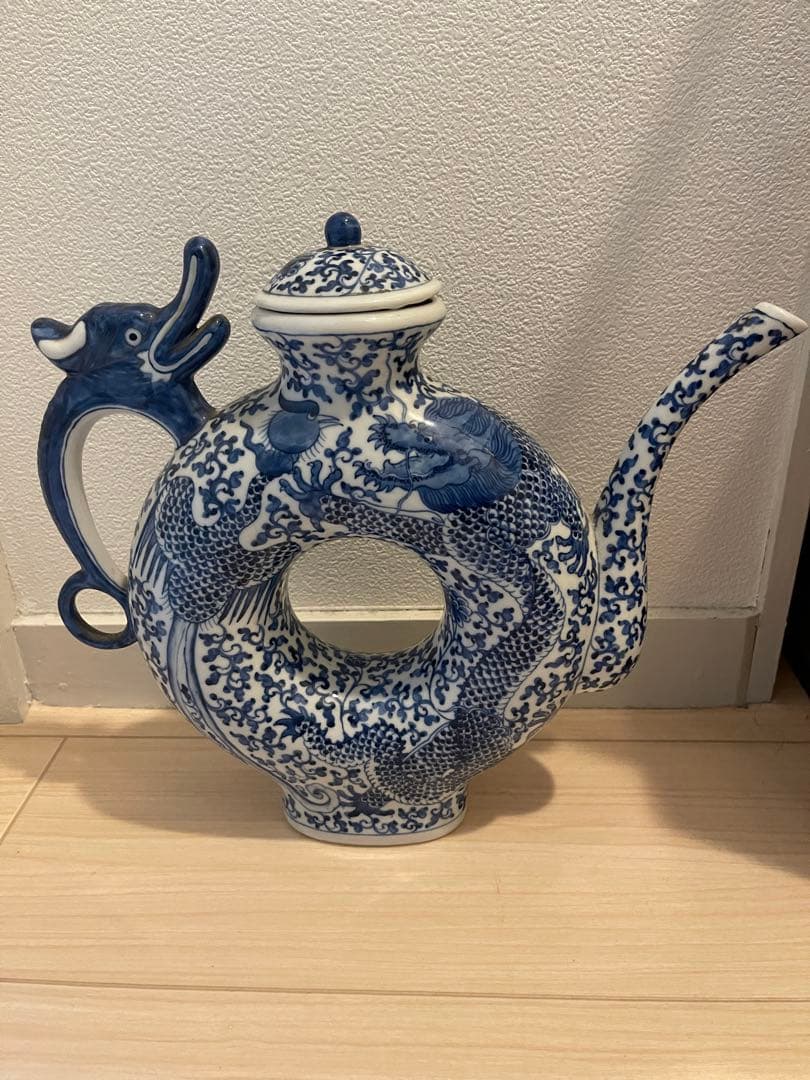 大清雍正年製款 龍鳳凰染付水差し 中国 古美術 時代物 アンティーク