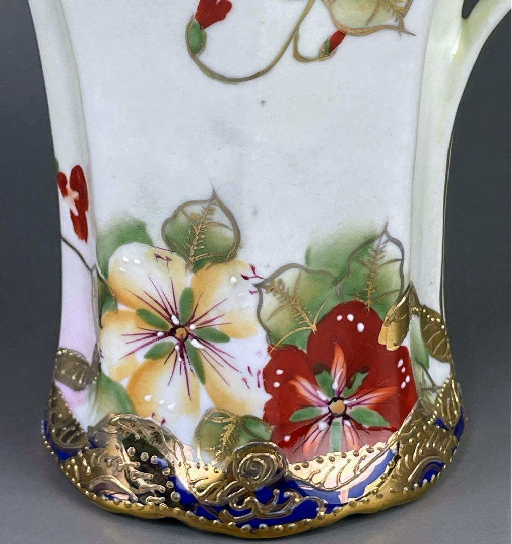 【美品】オールドニッポン 約２４cm 金盛り 花紋 チョコレートポット ティー