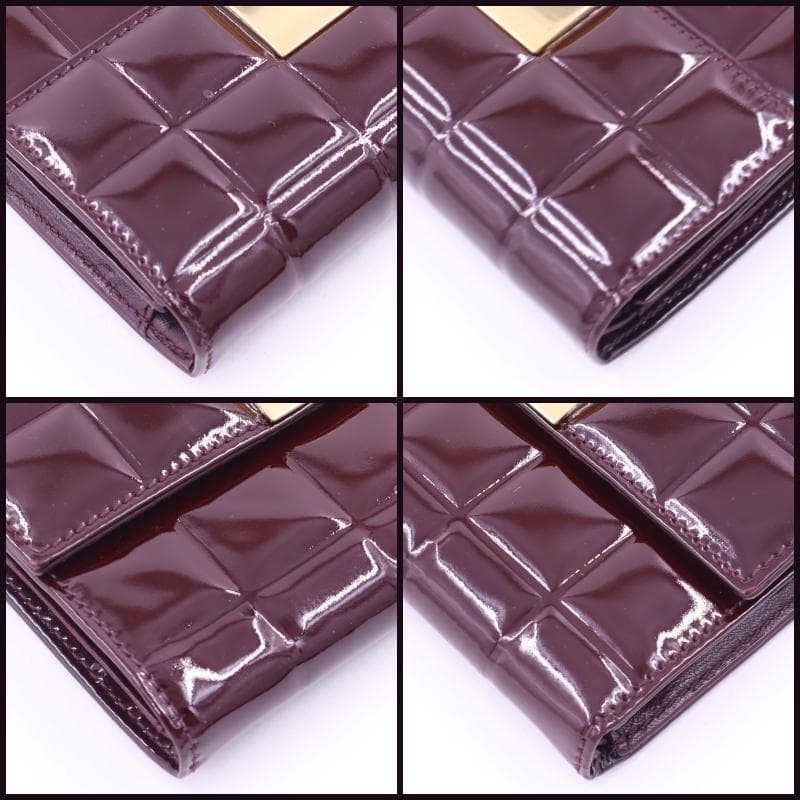 CHANEL シャネル 三つ折り財布 チョコバー エナメル 箱付