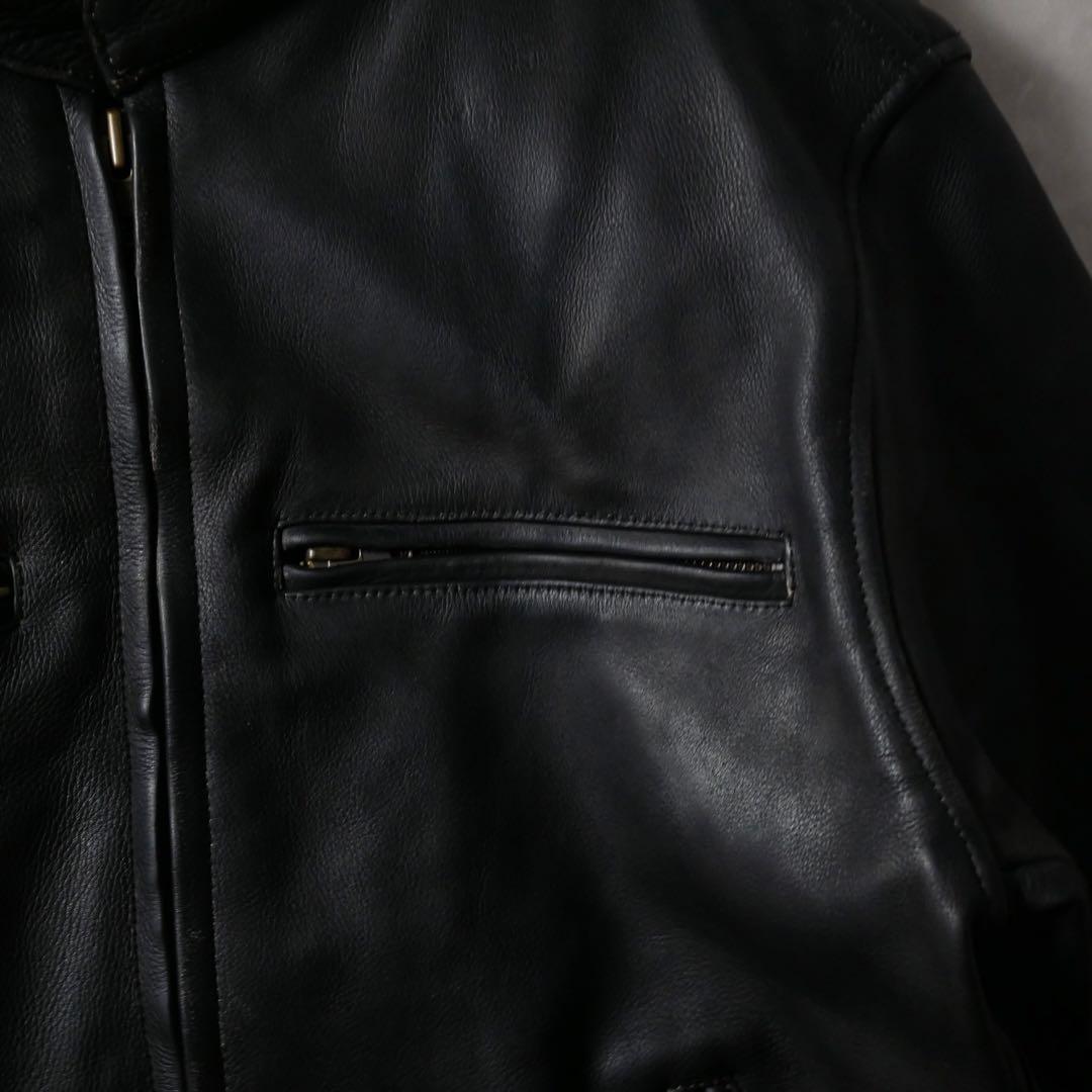 スタンドカラー レザージャケット ブラック L