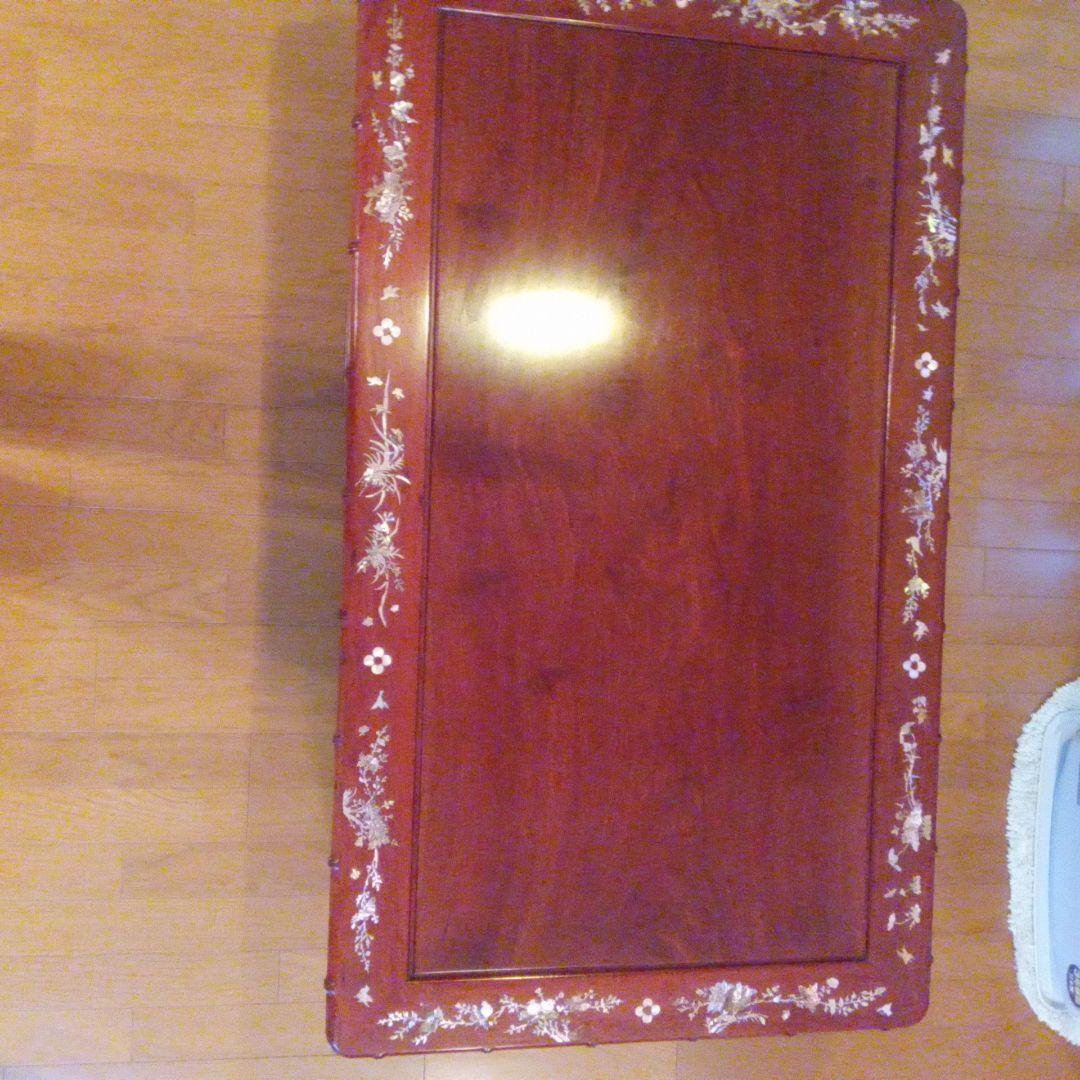 花柄彫刻のダークブラウン座卓