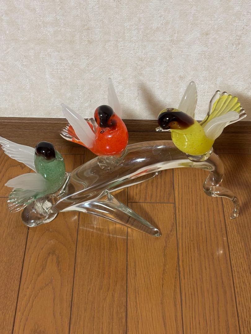 クリスタルガラス　 カラフル鳥　置物　オブジェ　ムラーノガラス　ベネチアンガラス