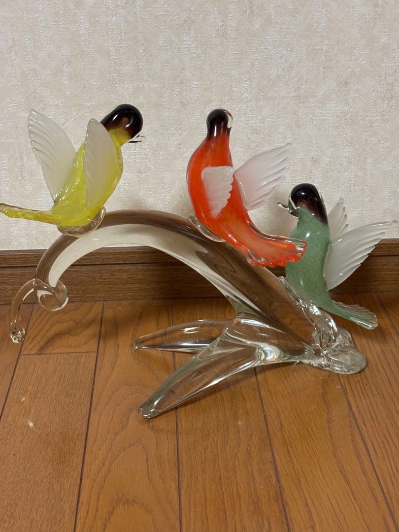 クリスタルガラス　 カラフル鳥　置物　オブジェ　ムラーノガラス　ベネチアンガラス