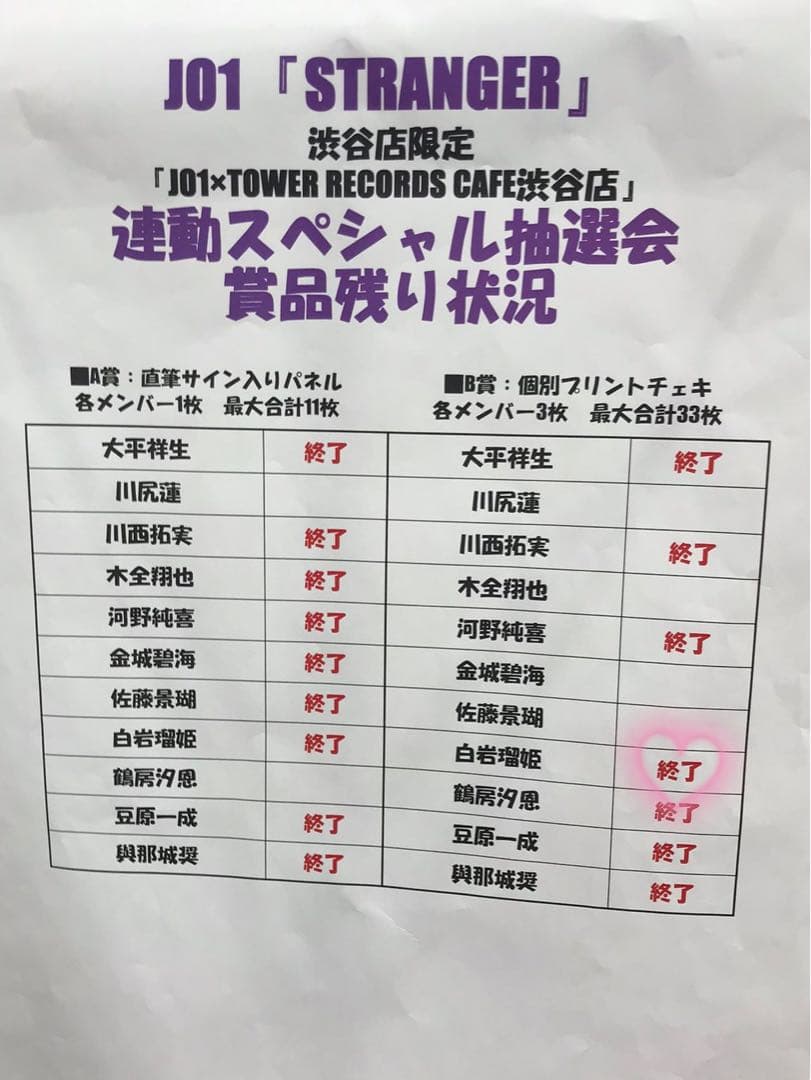 ⚠️購入前コメント必須 白岩瑠姫 タワレコ抽選会 チェキ