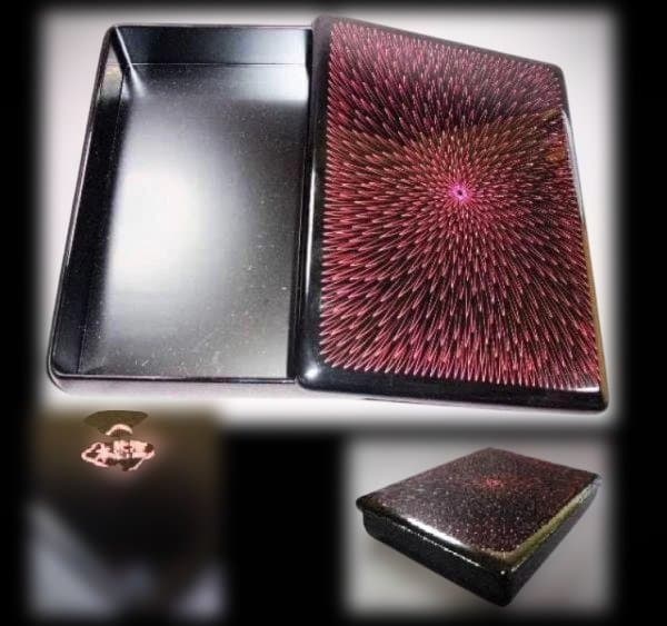 本荘塗 文箱 硯箱 天然木 本漆器 赤黒スパイラル模様