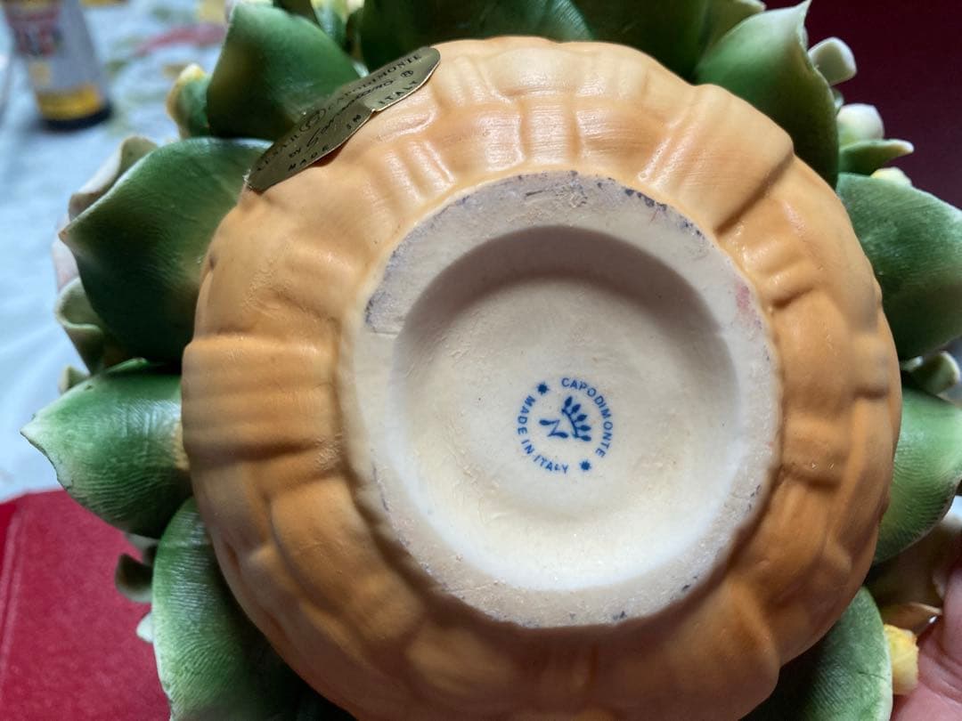 イタリア製 カポディモンテ磁花 ローズ 置物 バラ ナポリ アレンジフラワー