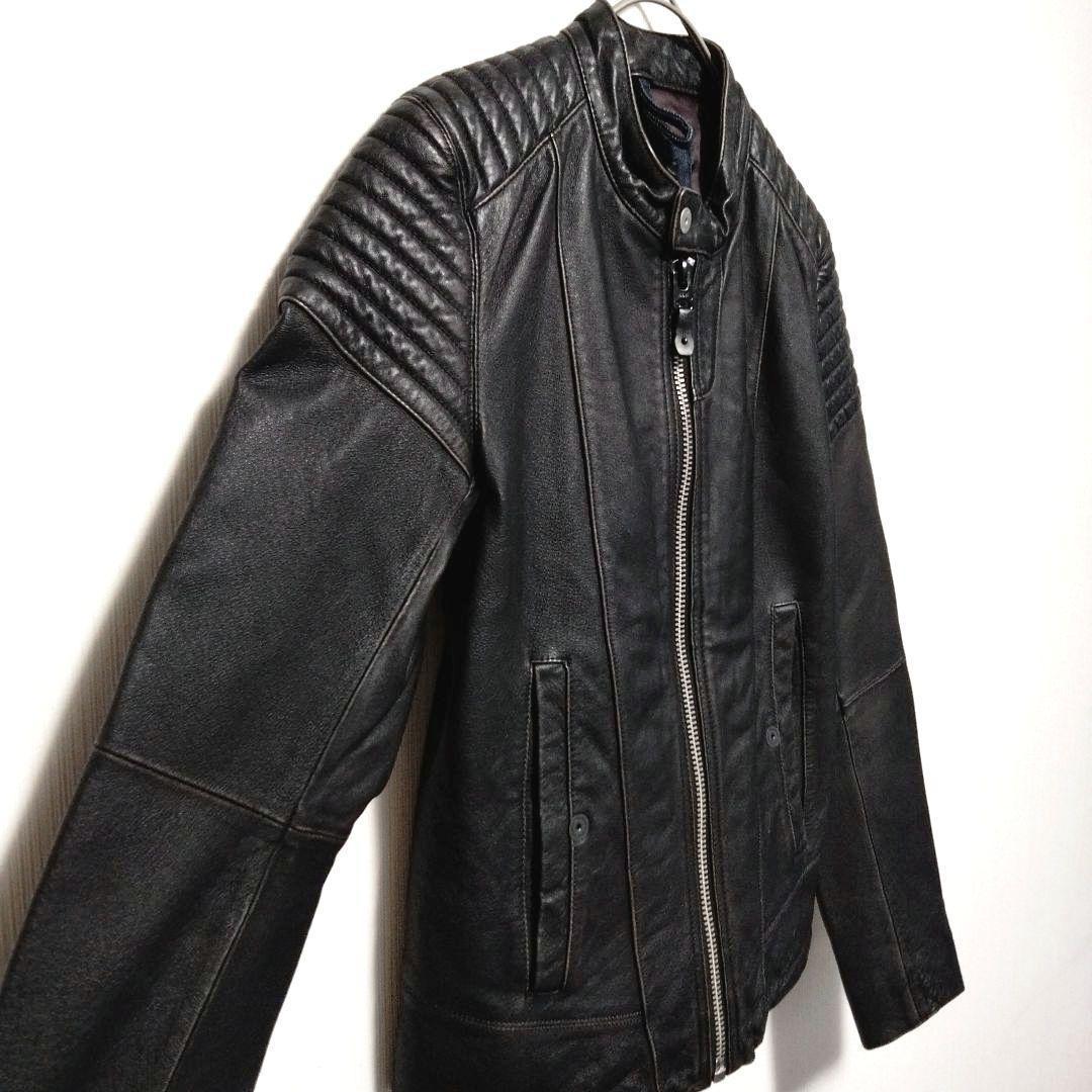 ジースターロウ　ライダースジャケット　シングル　レザー　豚革　本革　S