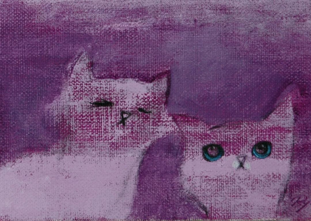 油絵 菅家令子 絵 絵画インテリア 額付(黒) F4-050920 かわいい子猫