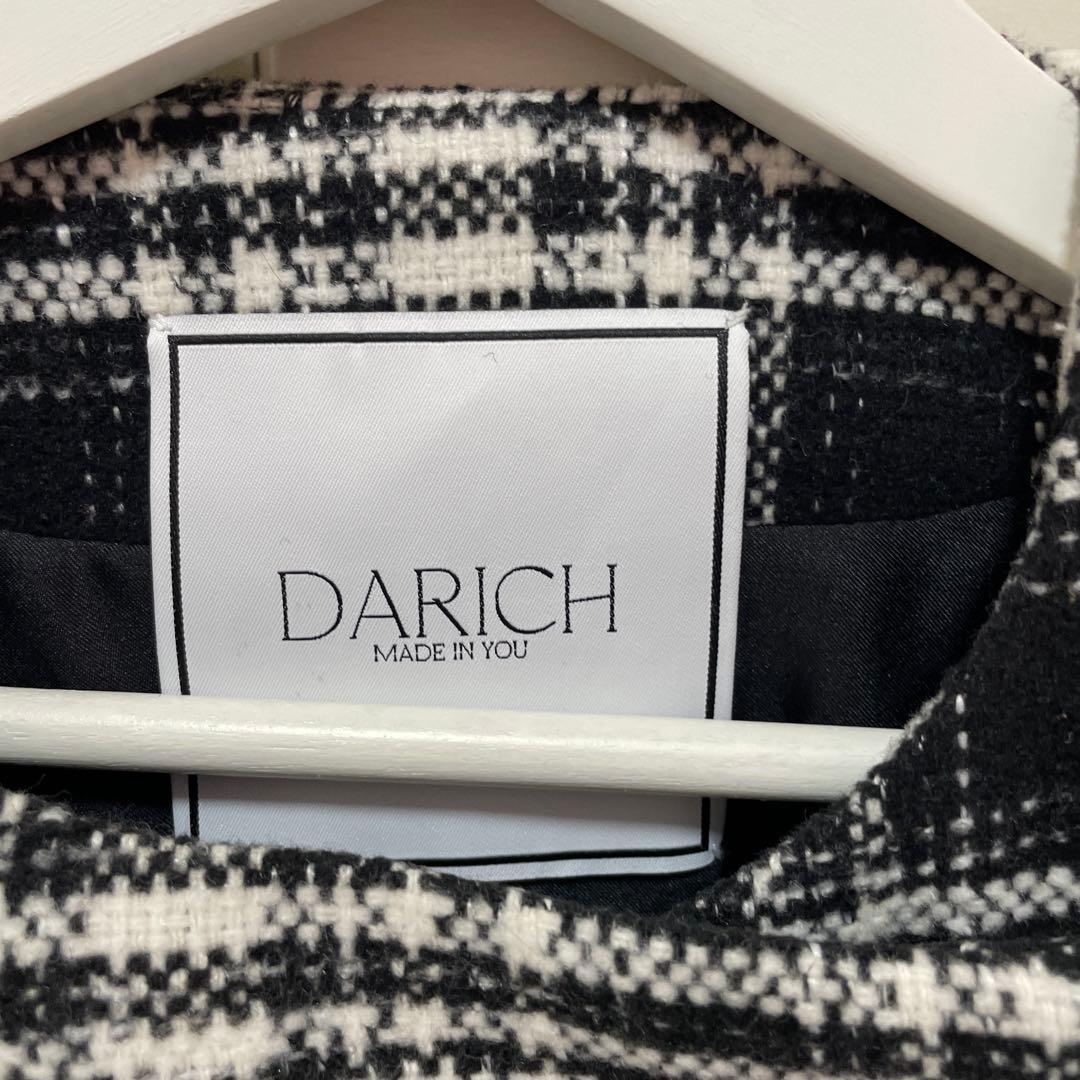Darich タックデザインチェックコート ブラック