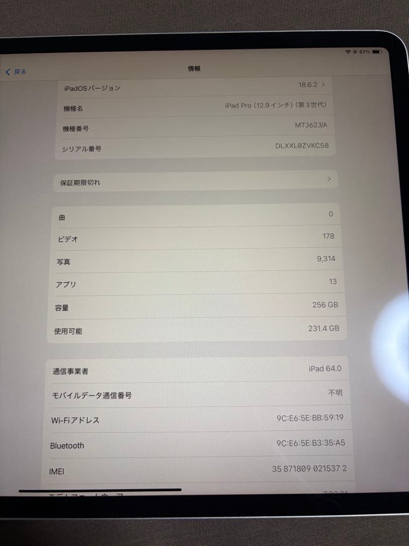 iPad Pro 12.9 第3世代 セルラーモデル 256GB