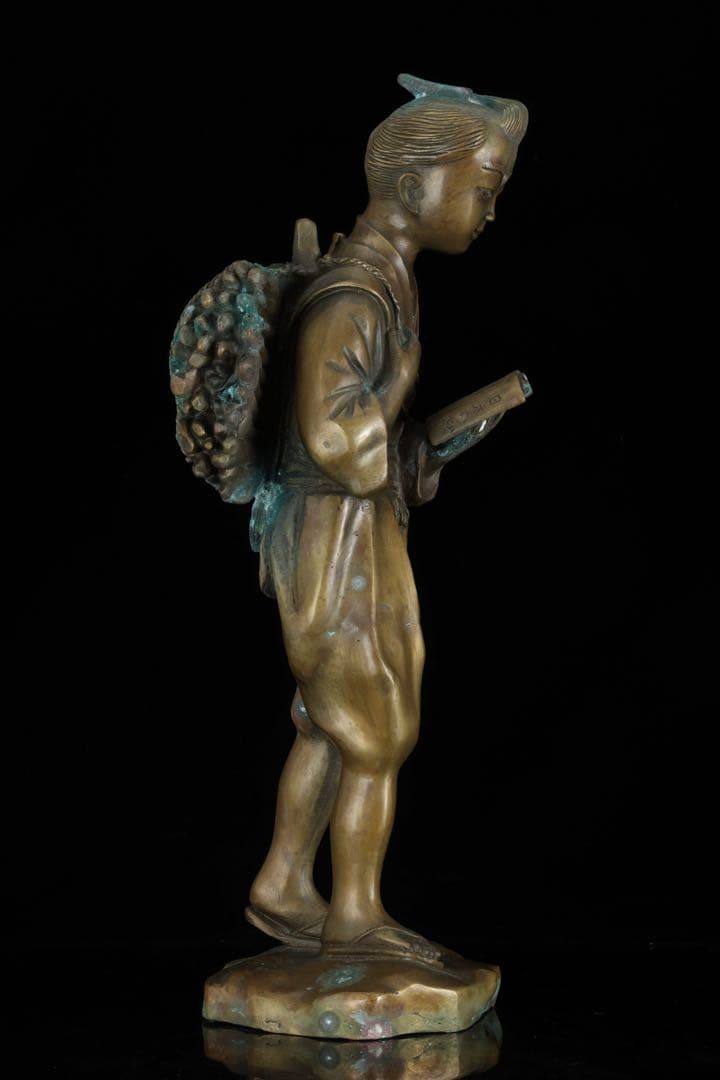 時代物 二宮金次郎像 金属製 大型48cm 二宮尊徳 置物 古美術品 骨董品