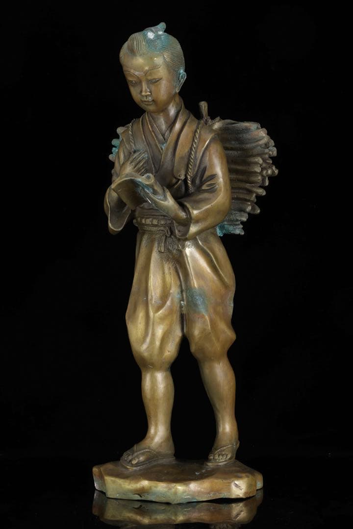 時代物 二宮金次郎像 金属製 大型48cm 二宮尊徳 置物 古美術品 骨董品