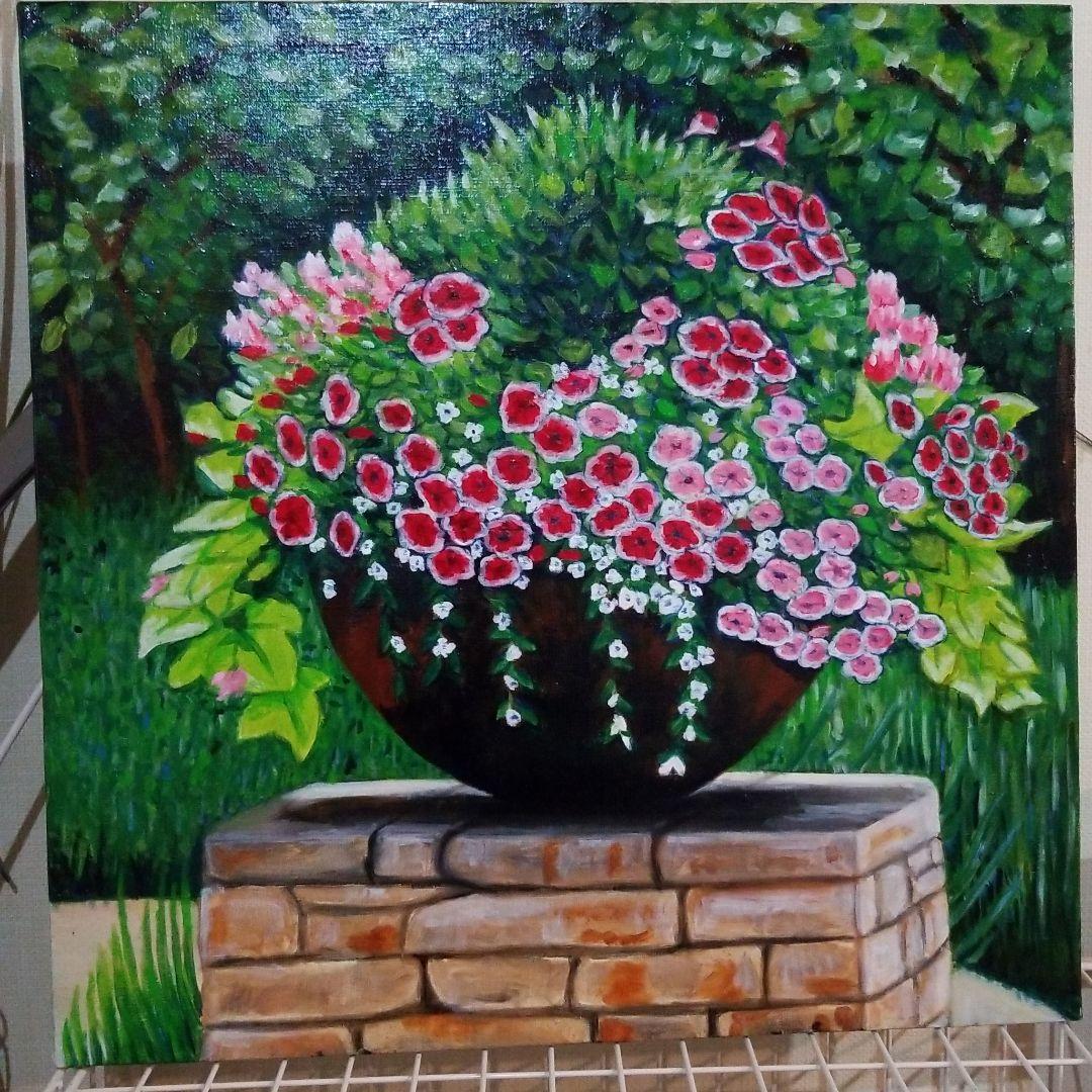 油絵　専用品　ペチュニアが咲く寄せ植え