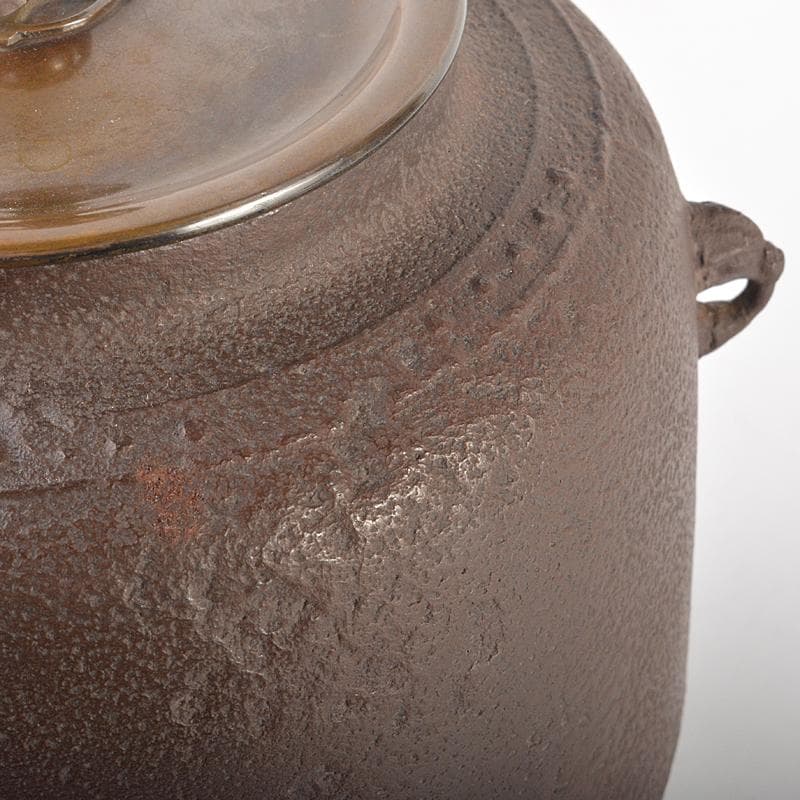 茶道具　釜師　畠春斎作　累座繰口棗形釜　共箱　M　R6577B