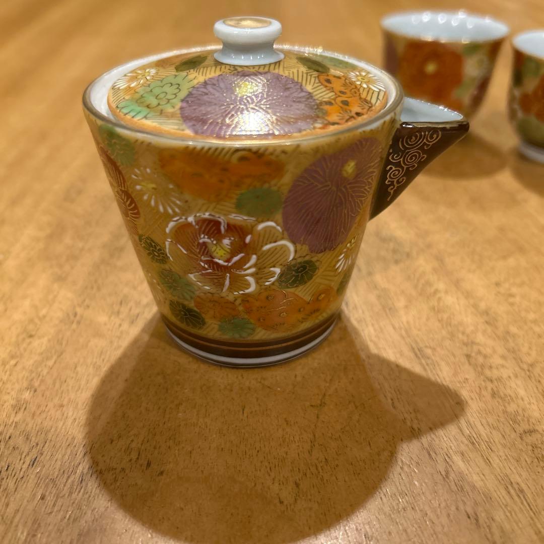 九谷焼　茶道具 小茶器（宝瓶）　手描き　豪華金花詰　急須　湯呑み揃え