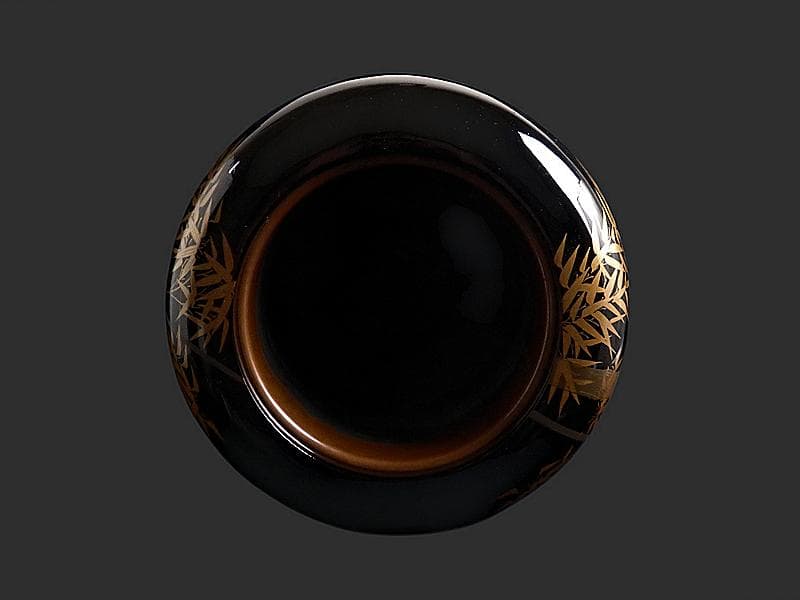 京塗師　岡田表寛造　金蒔絵　竹笹の図　火鉢　共箱　AS-DAx