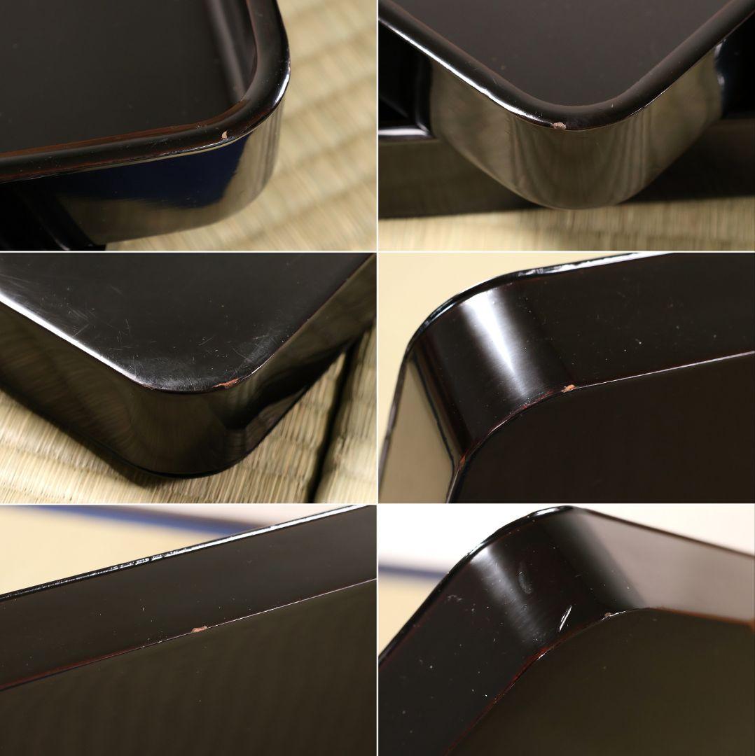 大正 本堅地 黒艶消 風鎮松竹梅 沈金 会席膳 十客 木製漆器【CM182】