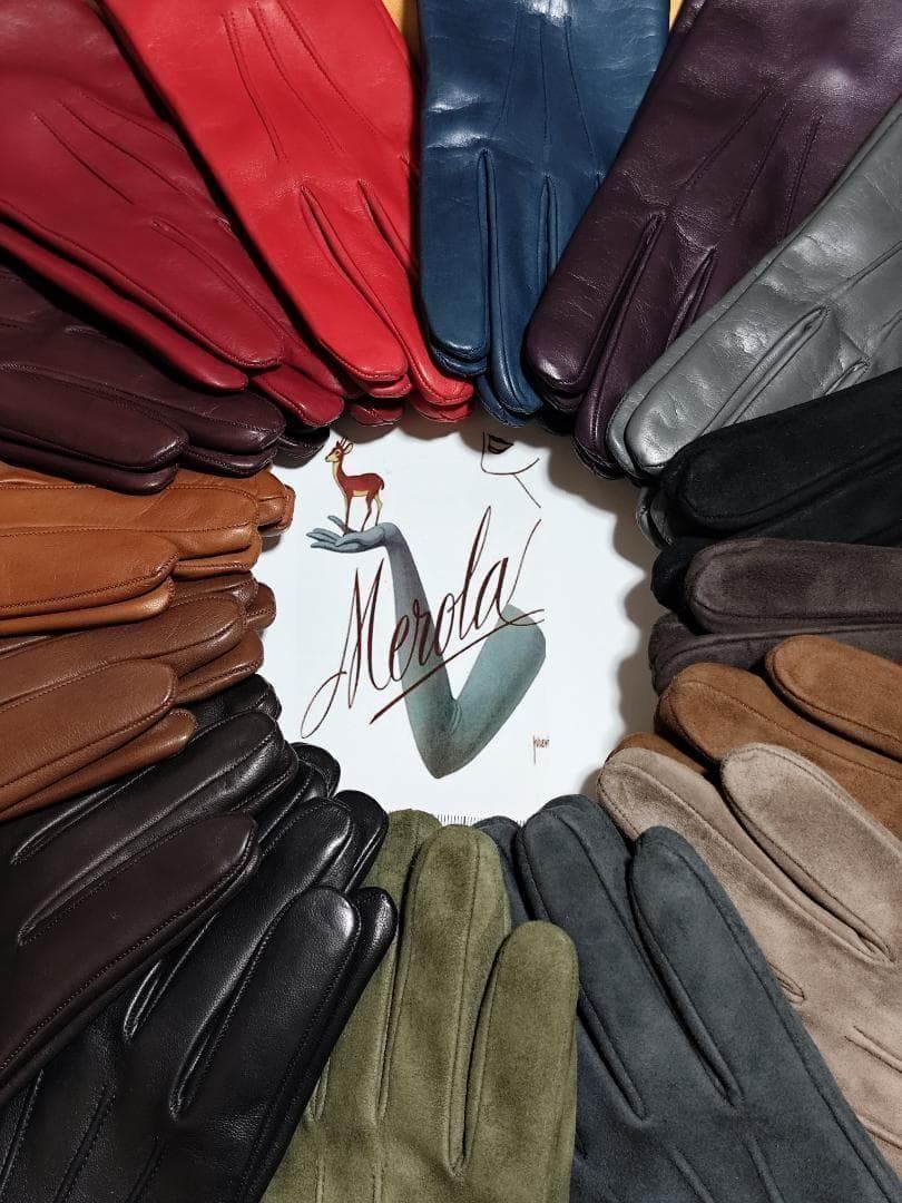 値下げ メローラ ナッパコバルトブルー カシミア黒 グローブ革手袋 MEROLA