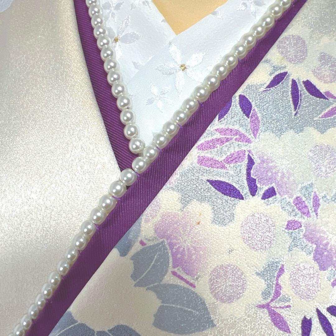 361 振袖フルセット 正絹 オフホワイト 白 薄紫 銀彩 駒刺繍 フェミニン