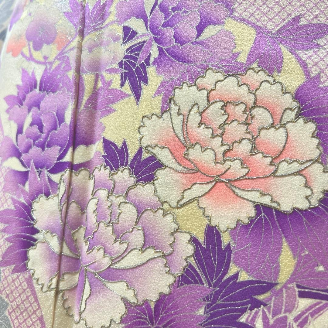 361 振袖フルセット 正絹 オフホワイト 白 薄紫 銀彩 駒刺繍 フェミニン