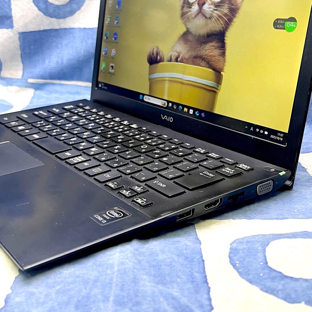 軽くて人気VAIO♡快速SSD240G☆大人な黒ノートPC♪カメラ付！Win11