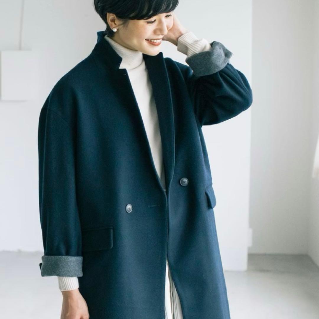 北欧、暮らしの道具店　チェスターコート　ネイビー　クリーニング済み