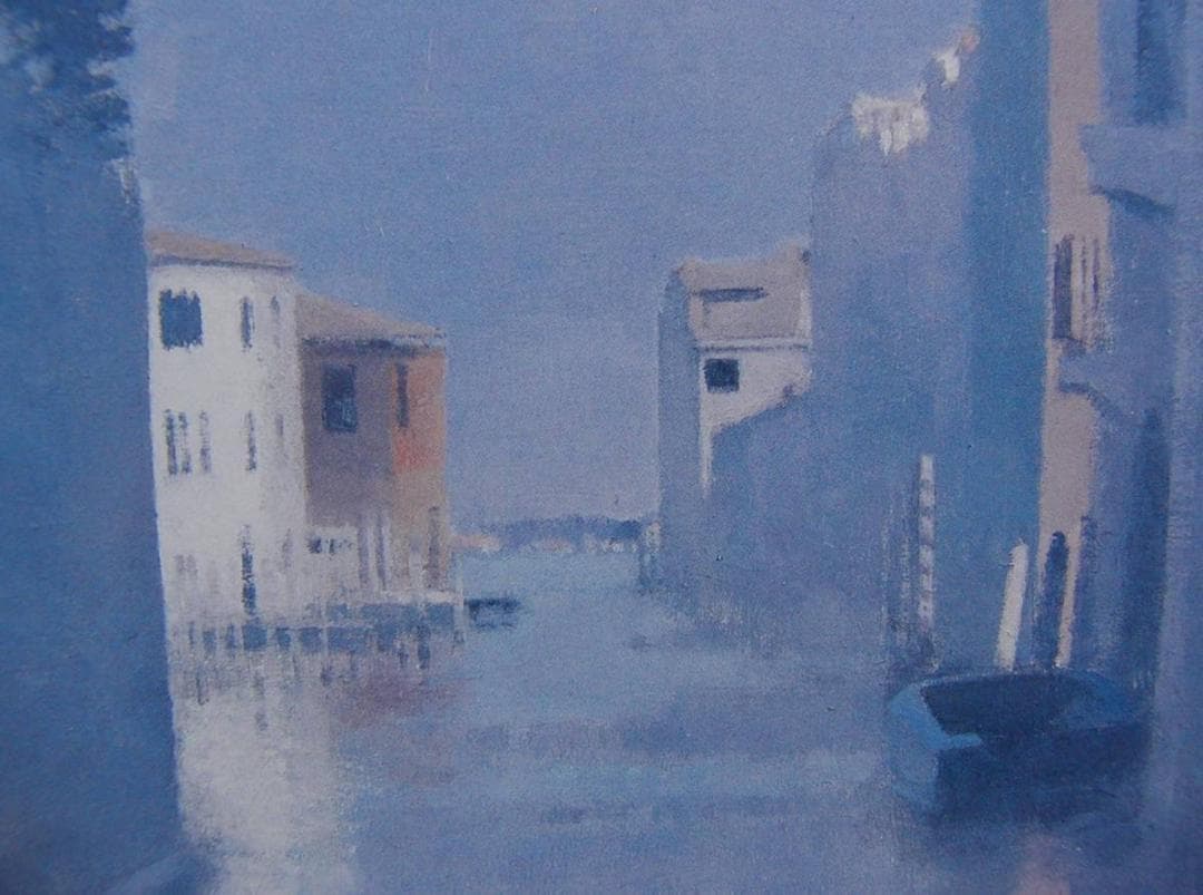 福本 章、「運河口（ベニス）」、希少画集・額装画、新品額縁にて額装致します