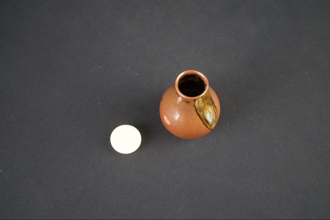 【茶道具】膳所焼 淡海ぜぜ 陽炎園 鶴首? 茶入 仕覆付 共箱