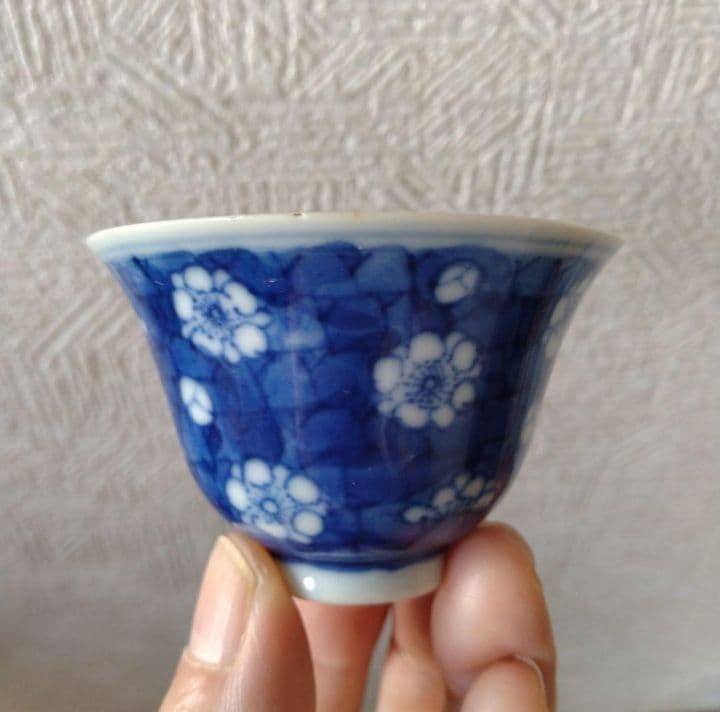 《新春セール！》中国古玩新渡青花氷裂瑠璃梅文盃古伊万里蕎麦猪口