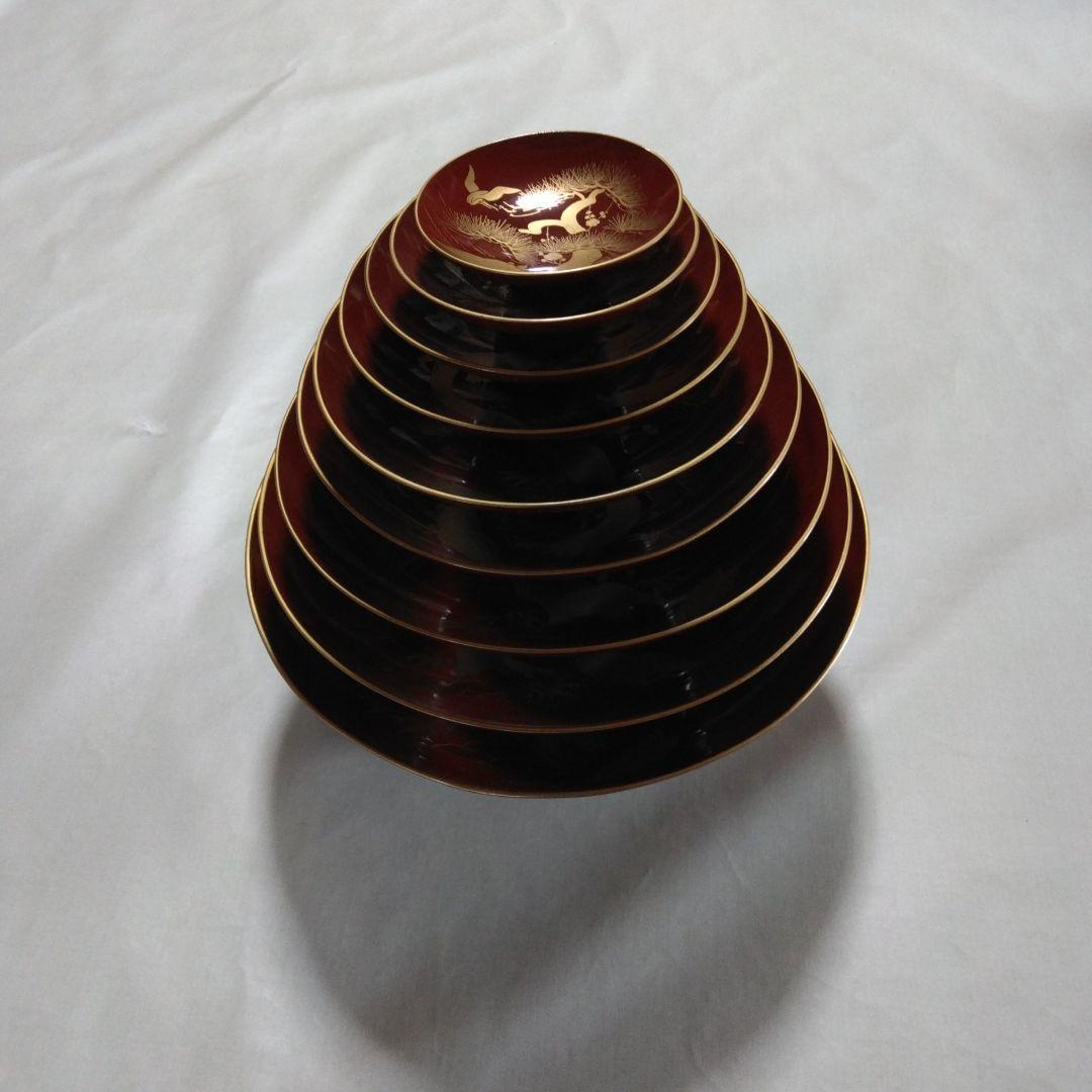 木製九つ重ね杯　本金蒔絵付