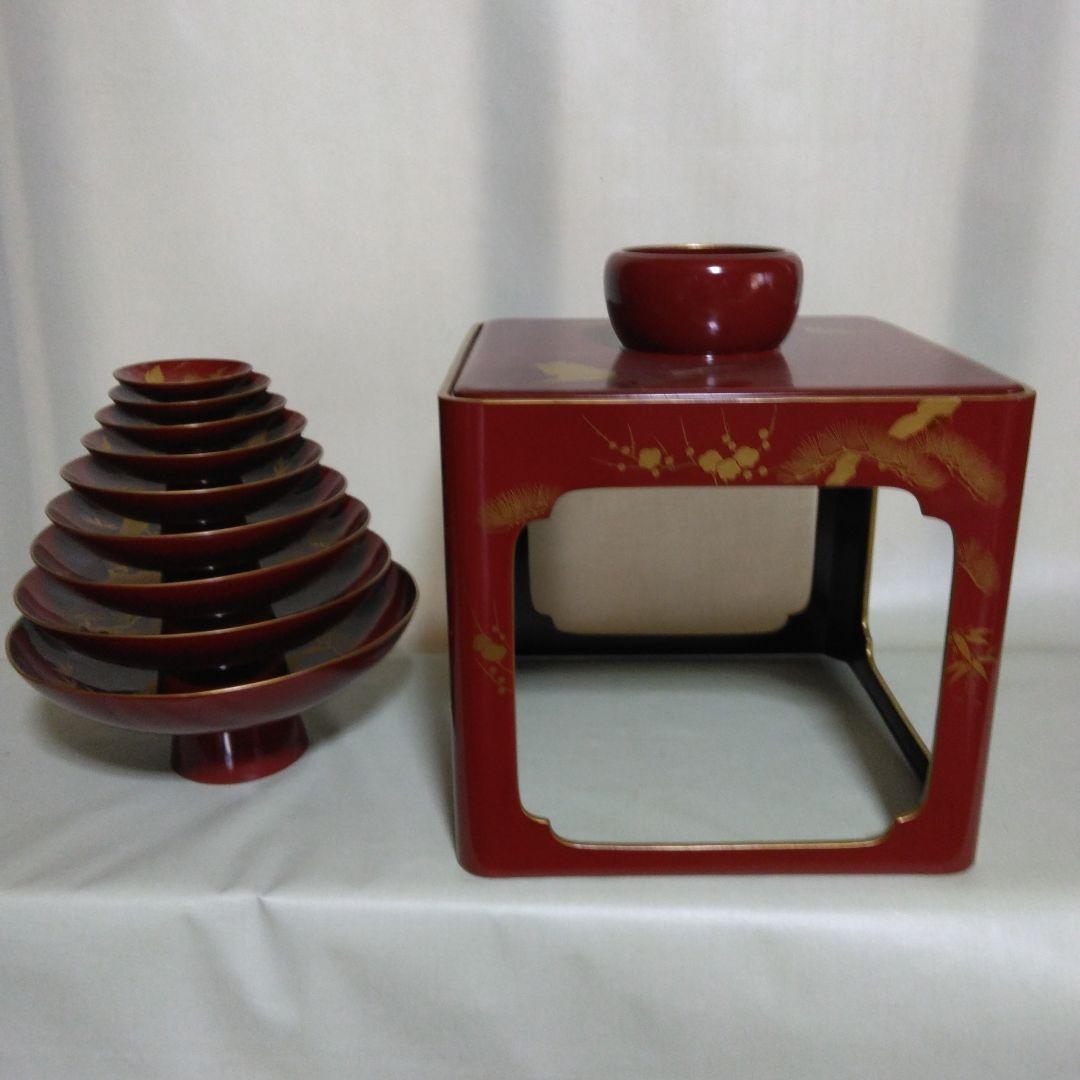 木製九つ重ね杯　本金蒔絵付