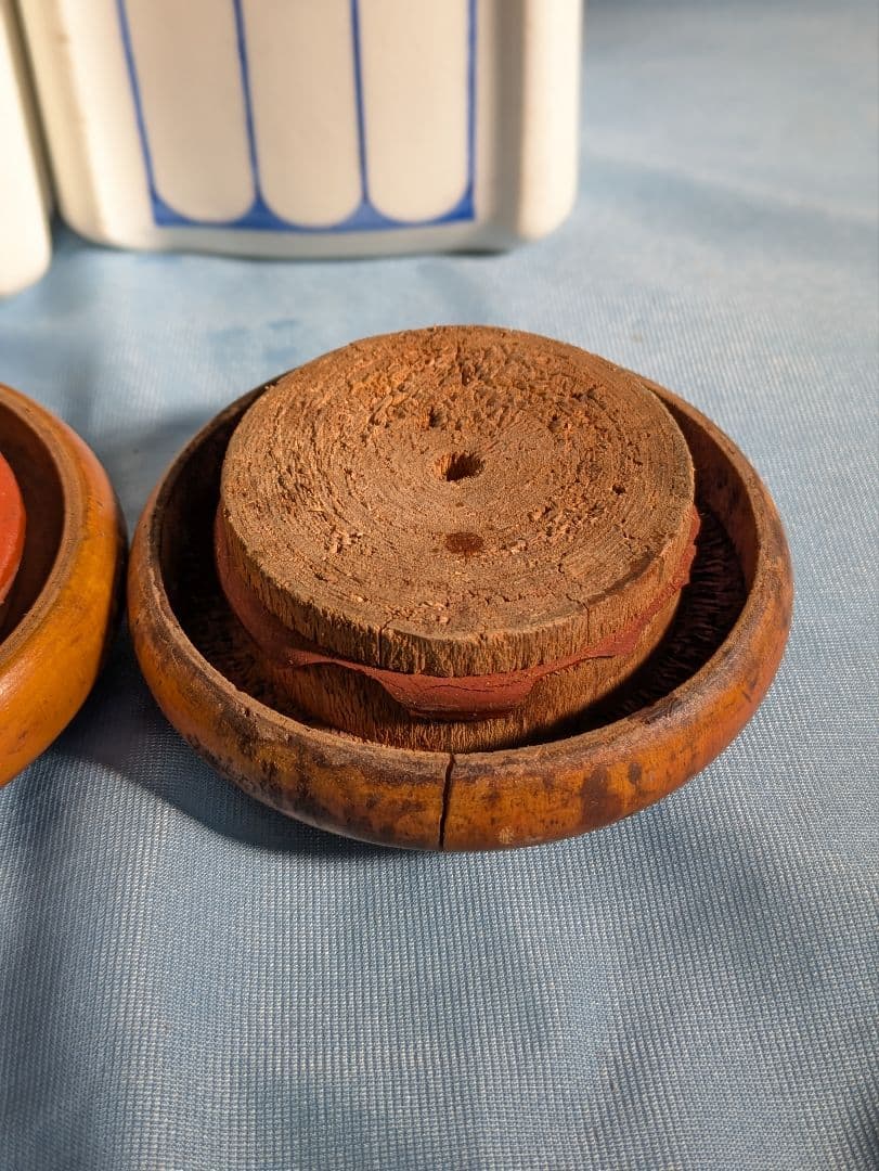 ヨーロッパ アンティーク 陶器製 木蓋 キャニスター ２点セット