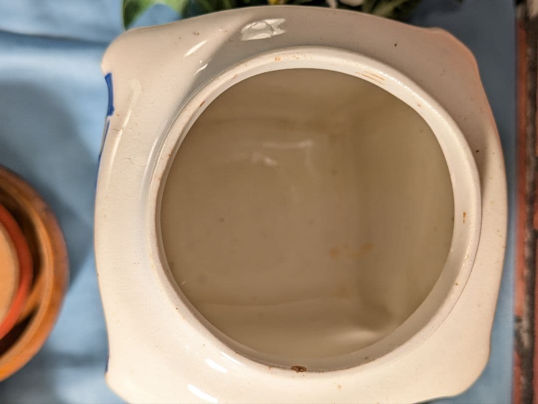 ヨーロッパ アンティーク 陶器製 木蓋 キャニスター ２点セット