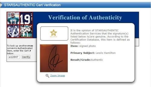 直筆サイン入り写真 ルイス・ハミルトン メルセデスAMG F1 SA鑑定済