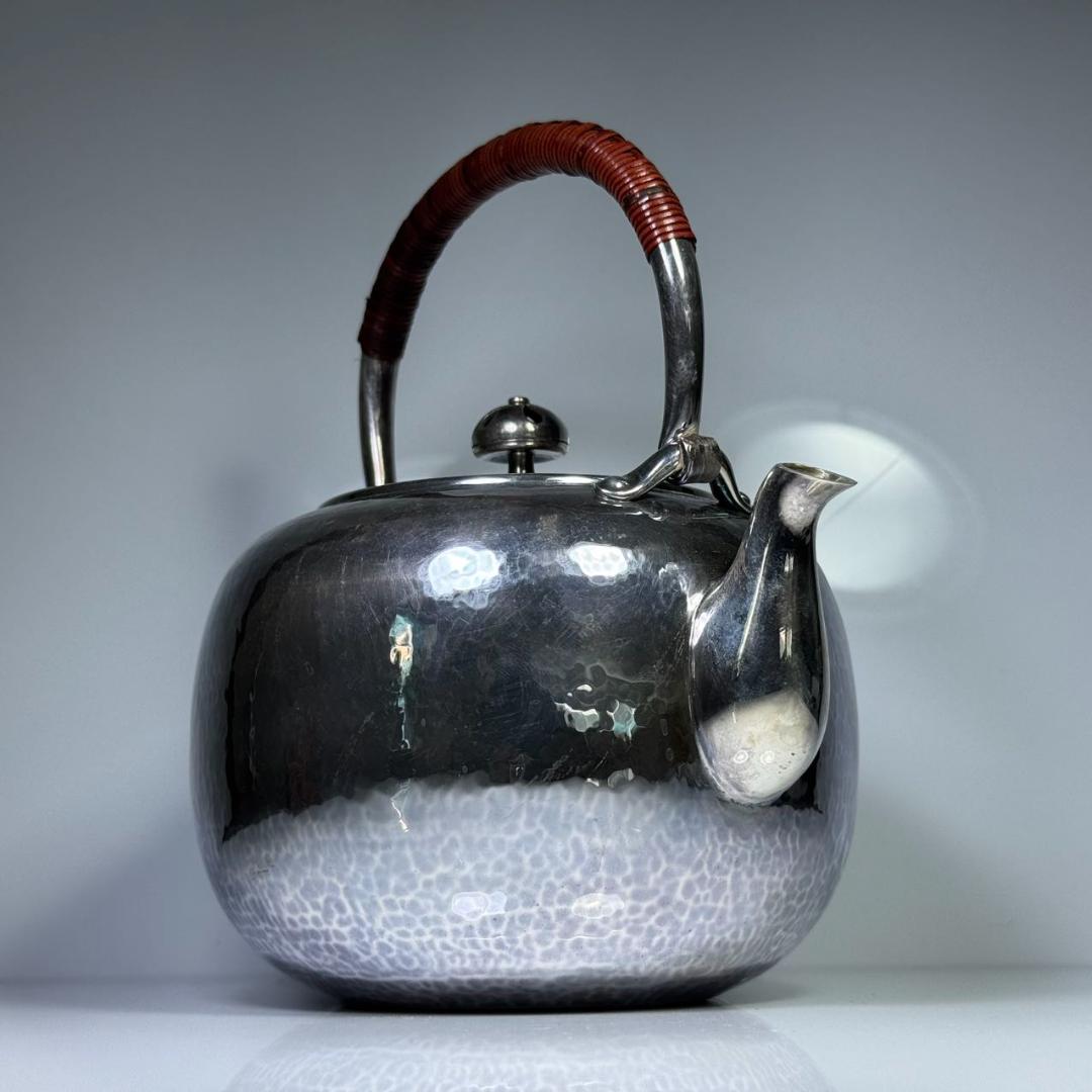 純銀製 槌目 薬缶 鳴付 銀瓶 煎茶道具 箱付 純銀保証