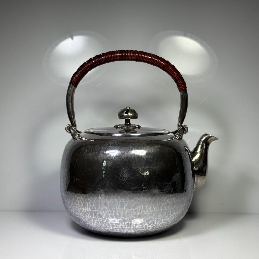 純銀製 槌目 薬缶 鳴付 銀瓶 煎茶道具 箱付 純銀保証