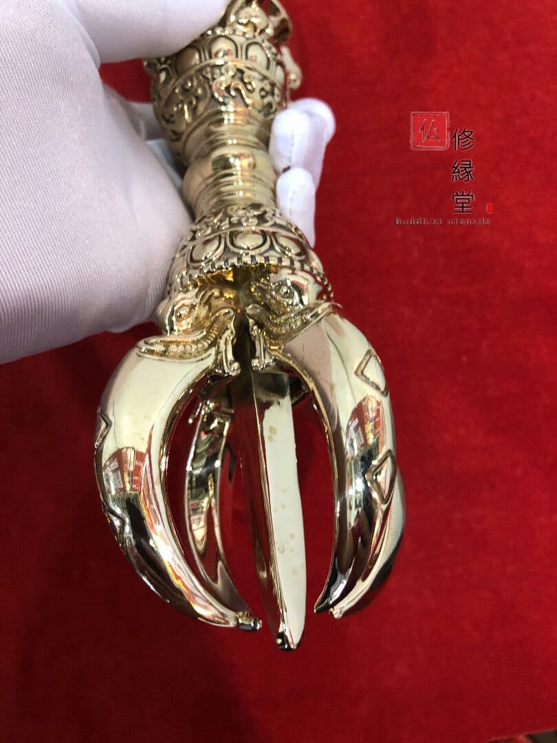唐密法具 法器 宋式五鈷杵 金剛杵 真鍮製 23cm