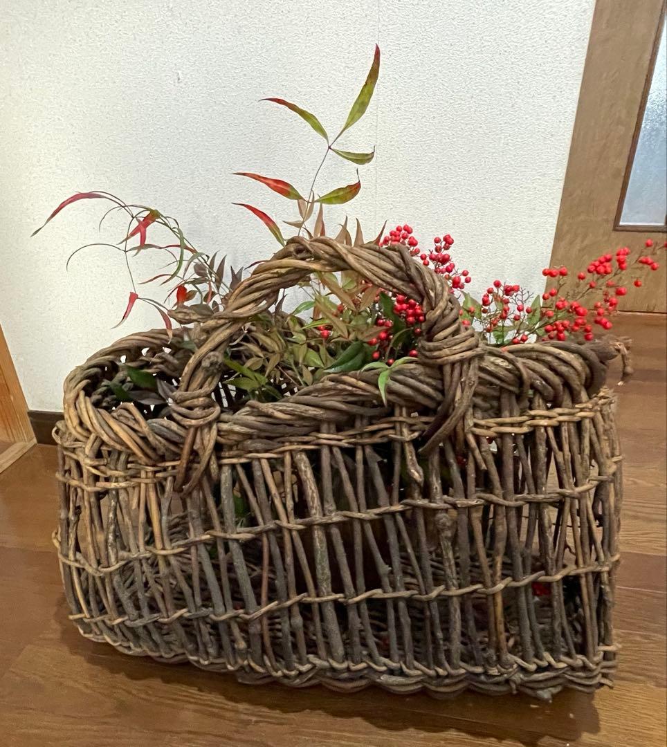 天然アケビ蔓 籠 大型 職人手作り 迫力ある造形 アンティーク 民藝 送料無料