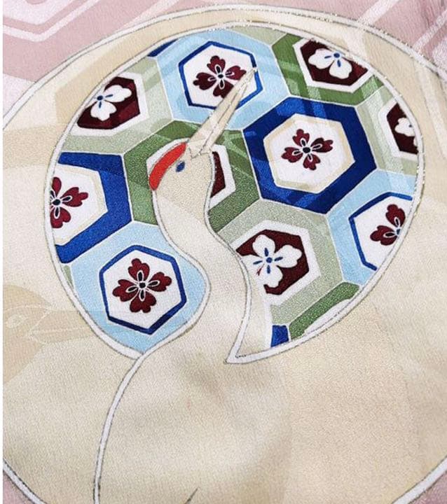 特選アンティークAPSS 鶴地文様　正絹訪問着　綸子　鶴尽くし　古美術　きもの