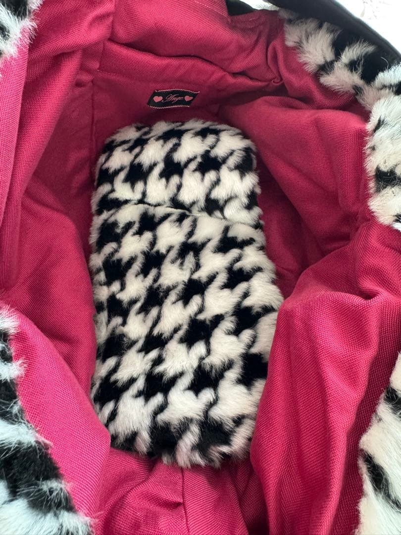 ★新品★ふわふわ暖か♪千鳥格子柄 ファースリング ドッグキャリー 斜め掛け