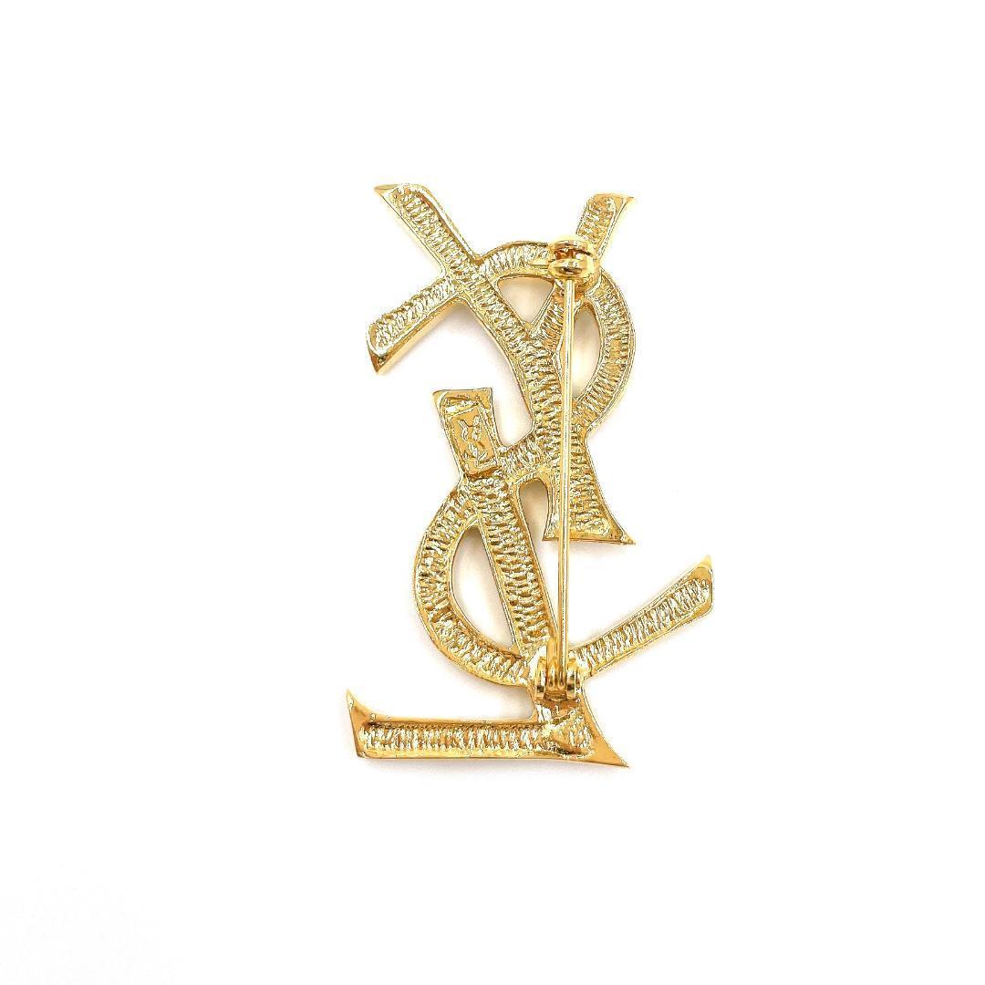 イヴサンローラン YSL ロゴ ラインストーン ブローチ レディース ゴールド