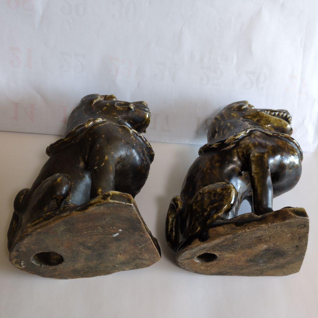 黒織部 　狛犬　阿吽像 　一対　骨董