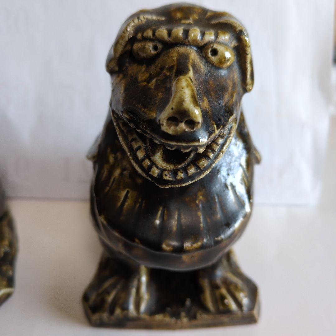 黒織部 　狛犬　阿吽像 　一対　骨董